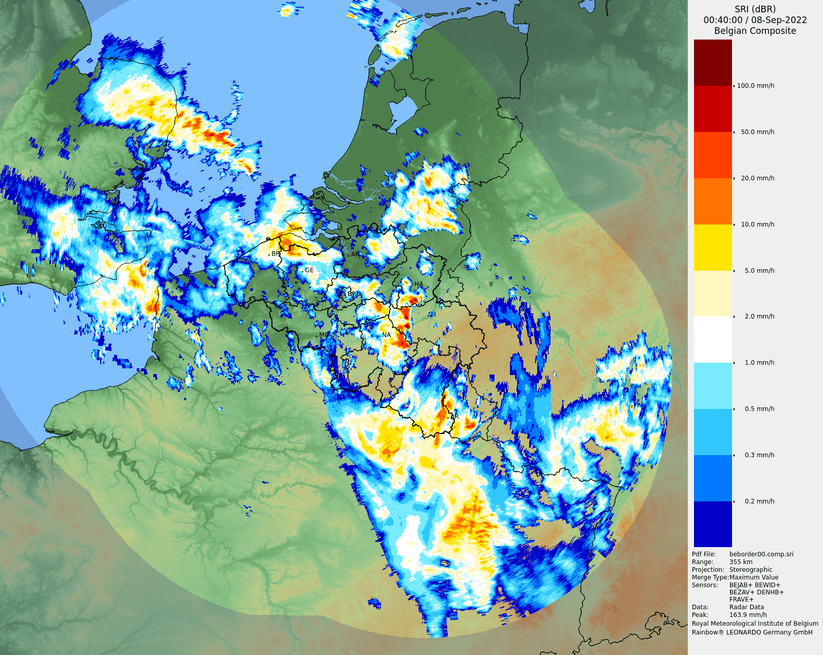Active precipitation zone during September 2022 in Belgium